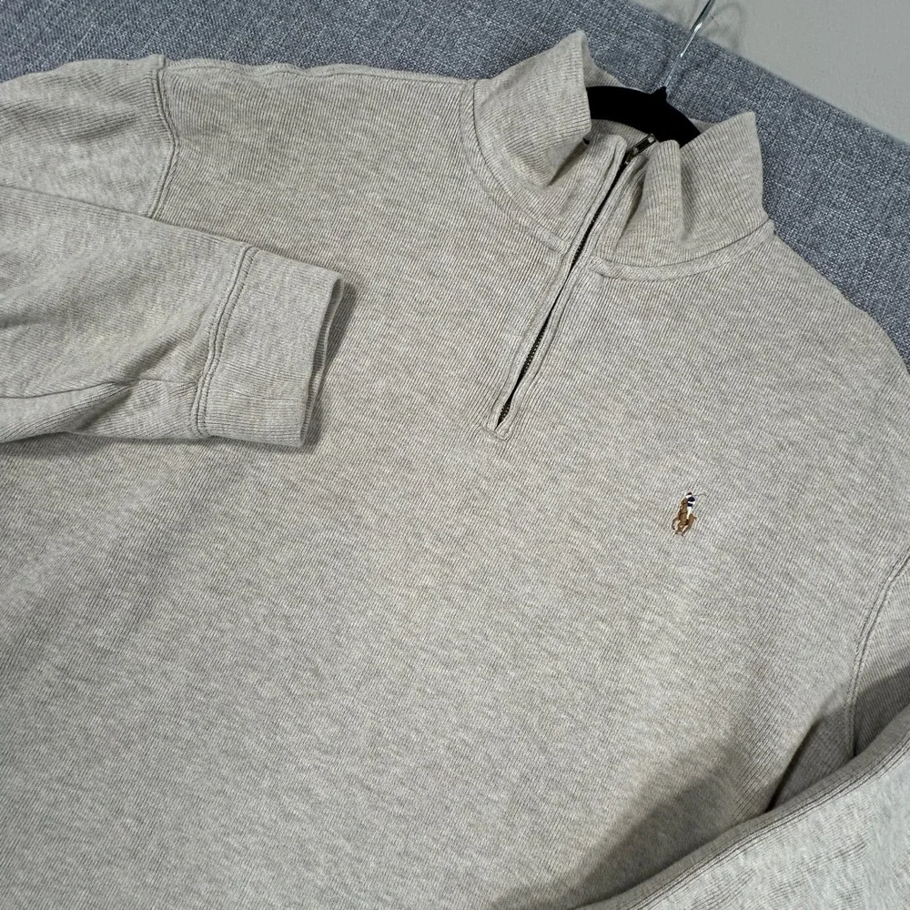 Polo Ralph Lauren Double Knit Mockneck Sweatshirt Men XL Relaxed Beige Pony Logo